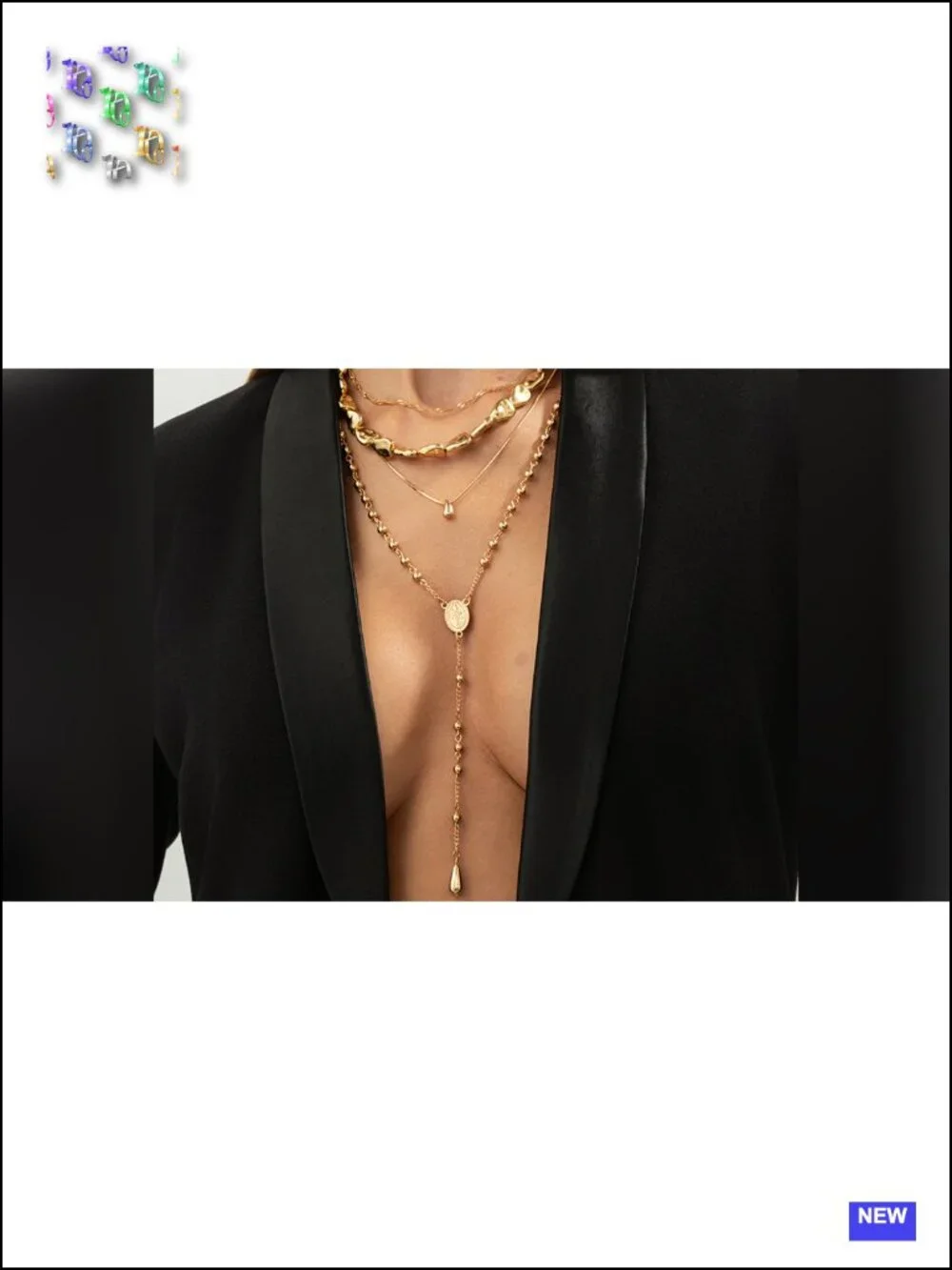 Layered Irregular Geometric Long Stackable Bead Choker Necklace